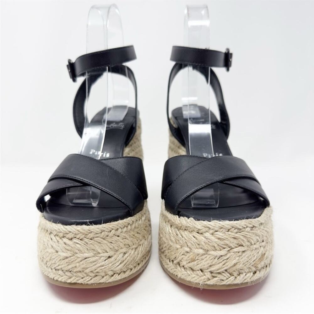 Christian Louboutin Mariza Zeppa Black Leather Wedge Sandals Size 38 - Picture 4 of 11